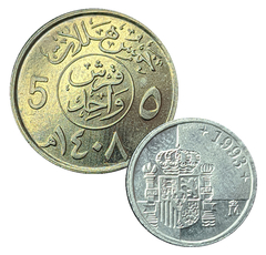 2955 - Duas moedas estrangeiras - Arábia Saudita e Espanha