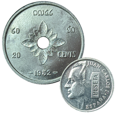 2964 - Duas moedas estrangeiras - Laos e Espanha