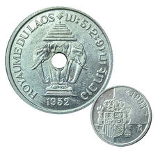 2964 - Duas moedas estrangeiras - Laos e Espanha - comprar online