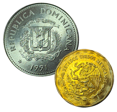 1977 - Duas moedas estrangeiras - República Dominicana e México - comprar online