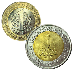 2994 - Duas moedas bimetálicas estrangeiras - Turquia e Egito - comprar online