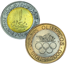 3040 - Duas moedas bimetálicas estrangeiras - Egito e Portugal - comprar online