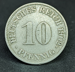 826 - Alemanha 10 pfennig, 1902 Cunhagem "J" - Hamburgo