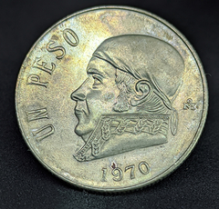 1937 - México 1 peso, 1970 - Com brilho de cunho e pátina