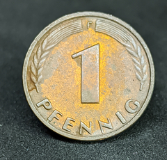 1942 - Alemanha 1 pfennig, 1966 Cunhagem "F" - Stuttgart - Com linda pátina