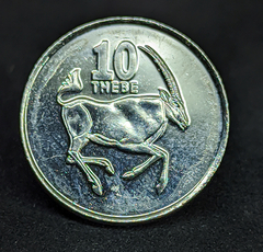 2063 - Botsuana 10 thebe, 1998 - Aço com revestimento de Níquel, 2.8g, ø 18mm KM# 27