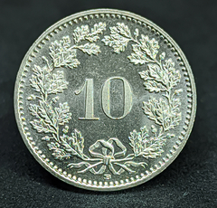 2405 - Suíça 10 rappen, 1990 - Com lindo brilho de cunho