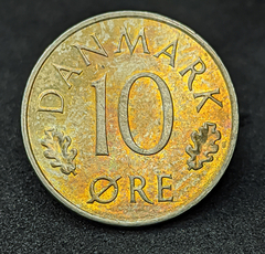 693 - Dinamarca 10 ore, 1981 - Cupro-Níquel, 3g, ø 18mm KM# 860 - Com linda pátina