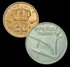 1247 - Duas moedas estrangeiras - Bélgica e Itália - comprar online