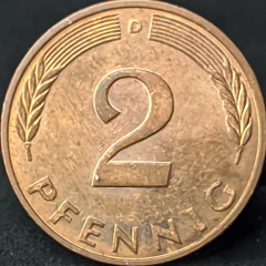 1877 - Alemanha 2 pfennig, 1992 D Munique