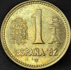 111 - Espanha 1 peseta, 1980 - 80 dentro da estrela - Com brilho de cunho
