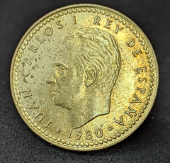 111 - Espanha 1 peseta, 1980 - 80 dentro da estrela - Com brilho de cunho - comprar online
