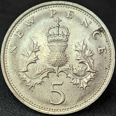1209 - Reino Unido 5 pence novos, 1971 - Com brilho de cunho