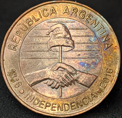 1217 - Argentina 2 pesos, 2016 - 200 anos de independência - Com linda coloração