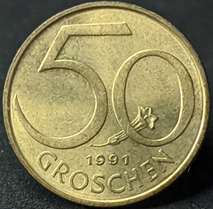 1294 - Áustria 50 groschen, 1991 - Alumínio-Bronze, 3g, ø 19.5mm KM# 2885 - Com brilho de cunho