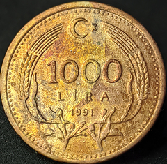 1905 - Turquia 1.000 lira, 1991 - Com linda coloração