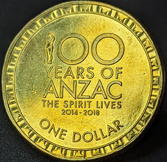 1952 - Austrália 1 dólar, 2014 - 100º Aniversário - ANZAC - Com lindo brilho de cunho