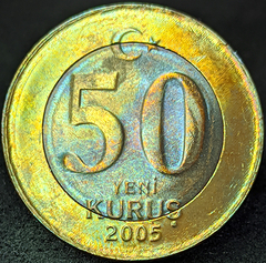 2507 - Turquia 50 novo kurus, 2005 - Com linda coloração e brilho de cunho