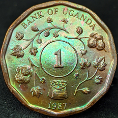 2544 - Uganda 1 shilling, 1987 - Com brilho de cunho e linda coloração