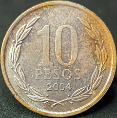 2586 - Chile 10 pesos, 2004 - Níquel-Latão, 3.5g, ø 21mm KM# 228