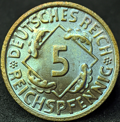 2611 - Alemanha 5 reichspfennig, 1935 F - Com lindíssimo brilho de cunho