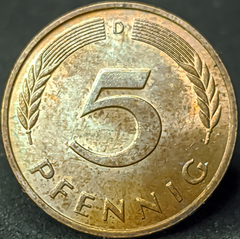 2612 - Alemanha 5 pfennig, 1983 D - Com brilho de cunho