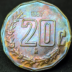 2620 - México 20 centavos, 1997 - Com lindíssima coloração e brilho de cunho