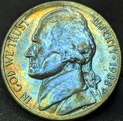 2672 - Estados Unidos 5 cêntimos, 1988 D - Jefferson Nickel - Com lindíssima coloração