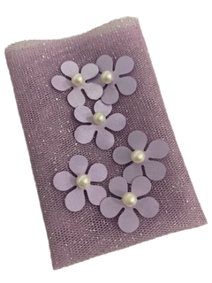 KIT PRÁTICO LAÇO TULE LILAS GLITER PRATA COM FLOR