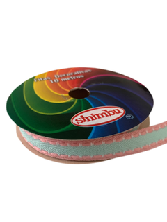 FITA PESPONTADA SINIMBU VERDE ÁGUA BORDA ROSA (10MM) - 10 METROS