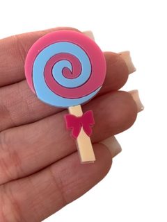 PIRULITO EM ACRÍLICO ROSA E AZUL (4,5CM) - UNIDADE