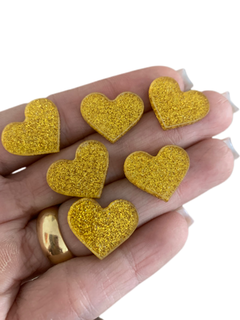 CORAÇÃO GLITER DOURADO (2CM)- 6 UNIDADES