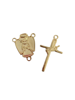KIT TERÇO DOURADO ANJO+CRUZ (FÉ)- 2 PEÇAS