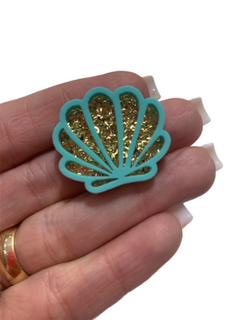 CONCHA VERDE COM DOURADO FLOCADO (3CM) - UNIDADE