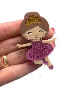 BAILARINA ROSA GLITER CABELO MARROM CURVADA PARA TIARA (7CM)- UNIDADE
