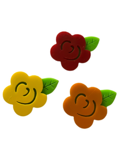 FLOR AMARELA/VERMELHA/LARANJA COM FOLHA EM ACRÍLICO (3CM)- 3 UNIDADES