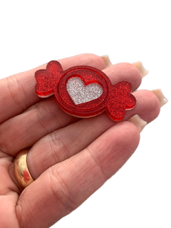 BOMBOM VERMELHO CORAÇÃO GLITER (4,5CM)- UNIDADE