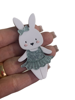COELHINHA BAILARINA CURVADA AZUL GLITER (7CM)- UNIDADE