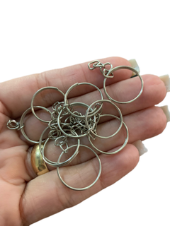ARGOLA DE CHAVEIRO COM CORRENTE PRATEADA (20MM)- 10 UNIDADE