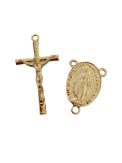 KIT PARA TERÇO DOURADO NOSSA SENHORA DAS GRAÇAS + CRUZ (JESUS)- 2 PEÇAS