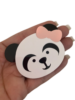 PANDA COM LAÇO ROSA CURVADO PARA TIARA (7CM)- UNIDADE