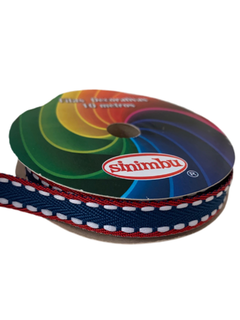 FITA PESPONTADA SINIMBU AZUL BORDA VERMELHA (10MM) - 10 METROS