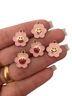 PINGENTE METAL FLORZINHA ROSA - 5 UNIDADES