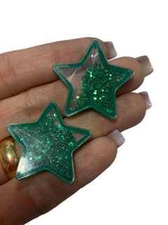 ESTRELA VAZADA COM GLITER VERDE (3CM)- 2 UNIDADES