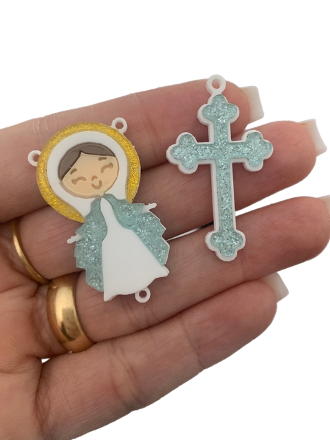 KIT PARA TERÇO EM ACRÍLICO (NOSSA SENHORA DAS GRAÇAS + CRUZ)