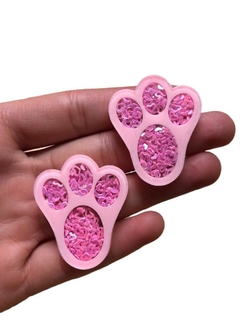 PATINHA DE COELHO ROSA COM MINI CORAÇÃO VAZADO ROSA (4CM)- 1 UNIDADE
