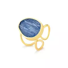 Imagem do Cianita Azul Fragmentada Anel Banho Ouro 18k (Ajustável)