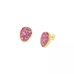 Rodonita Rosa Fragmentada Brinco Banho Ouro 18k