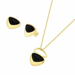 Imagem do Ágata Preta Conjunto Triangular Banho Ouro 18k