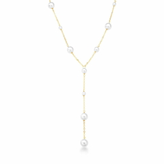 Colar Gravata Pérolas Shell Banho Ouro 18k
